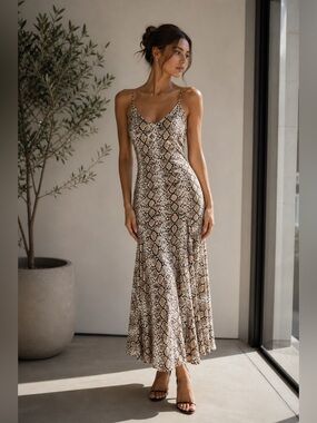 Caroline Constas Silk Snake Print Maxi Dress XS Bodycon Elegant